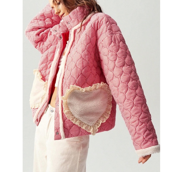 Cozy Colorful Quilted Lace Snap Button Puffer Coat Jacket - Picture 2 of 6